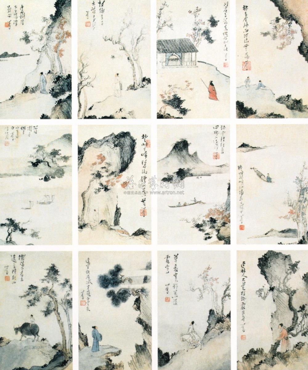 山水人物 镜心