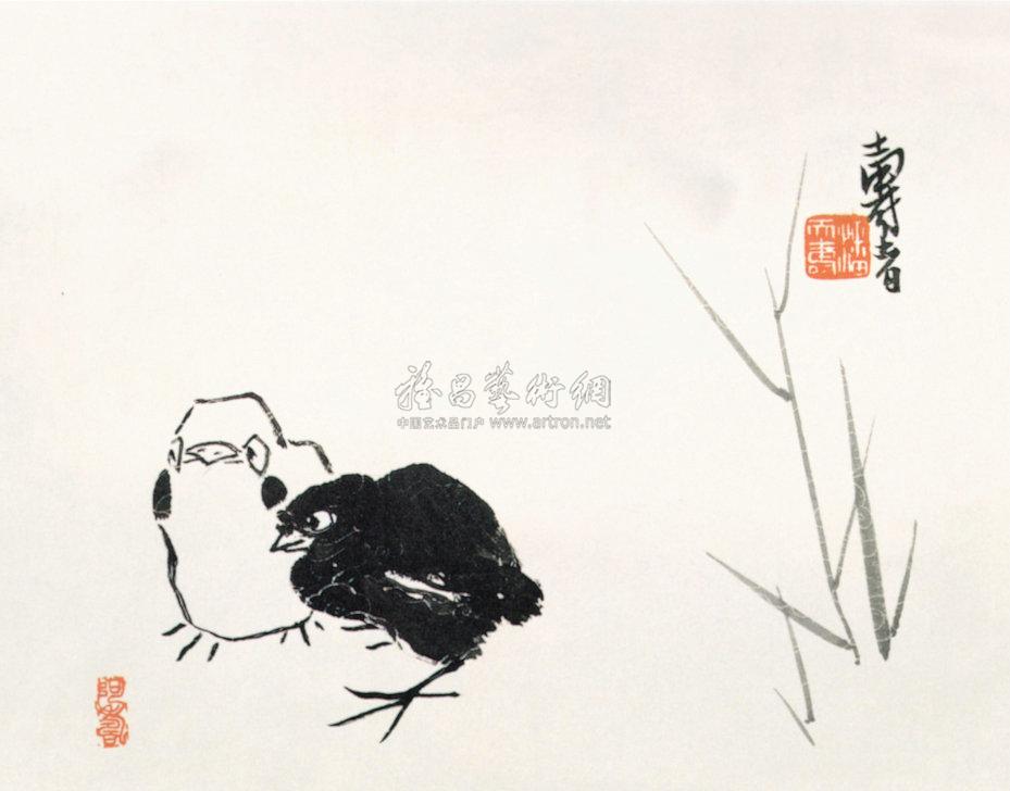双鸡图 镜心