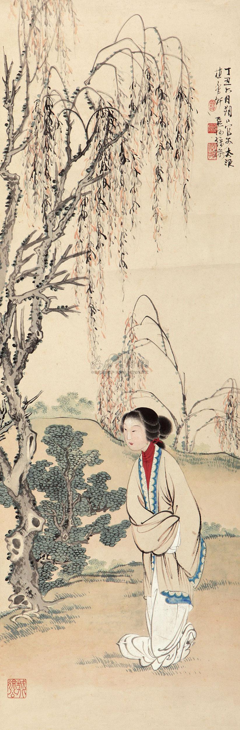 柳荫仕女