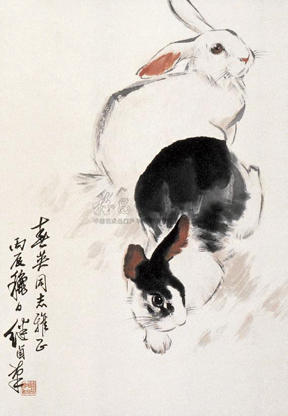 双兔 立轴