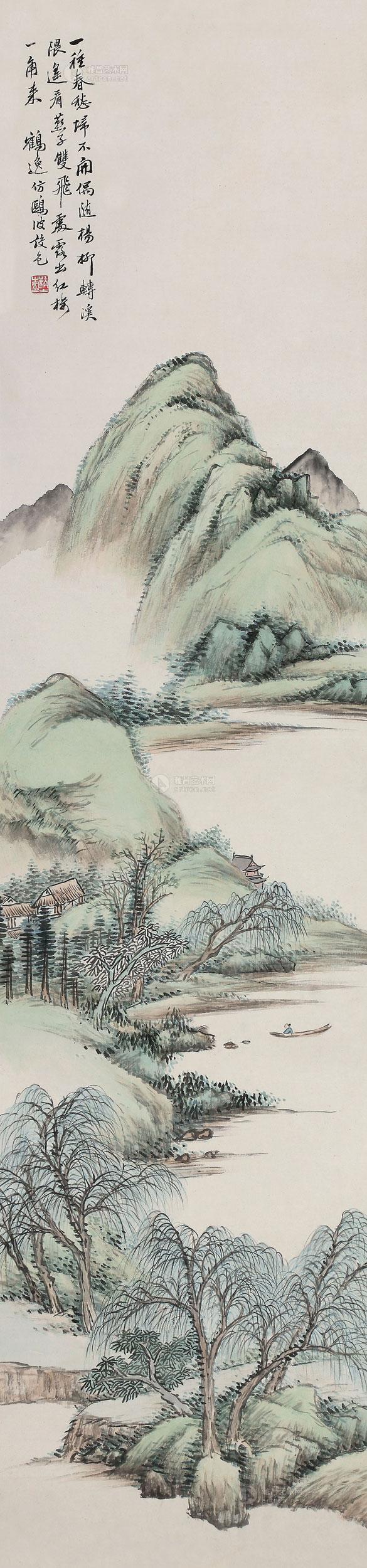 春山放艇 立轴