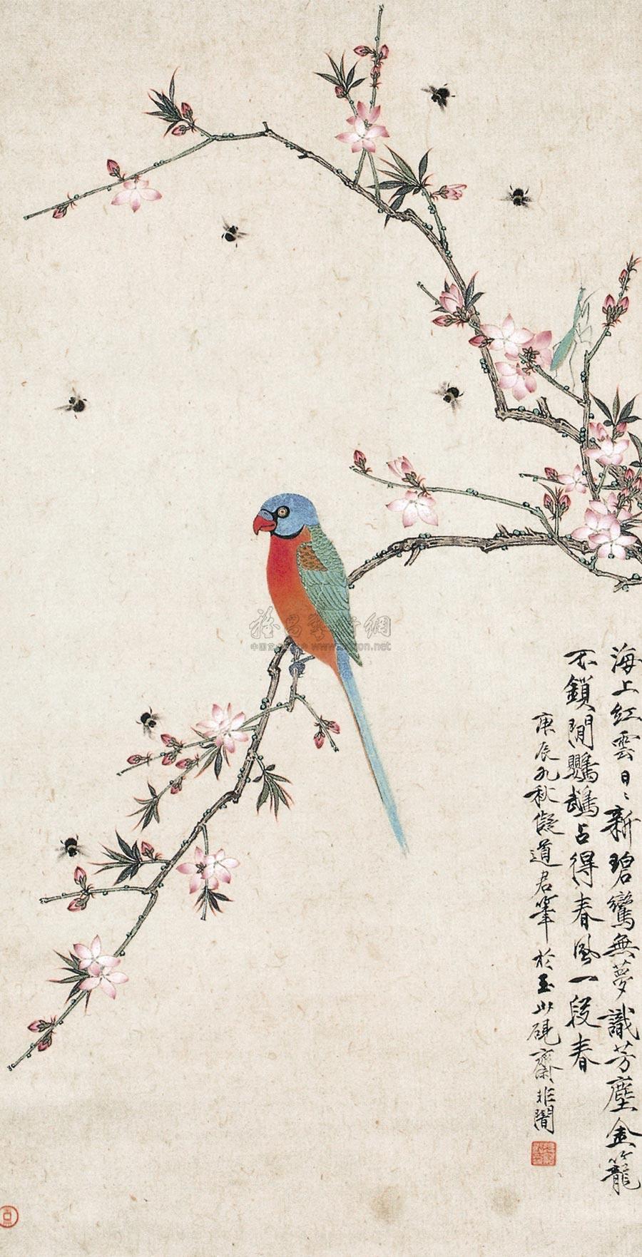 桃枝鹦鹉 轴