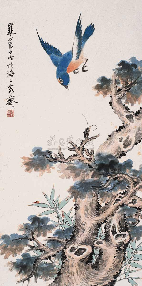 飞雀捕食 立轴