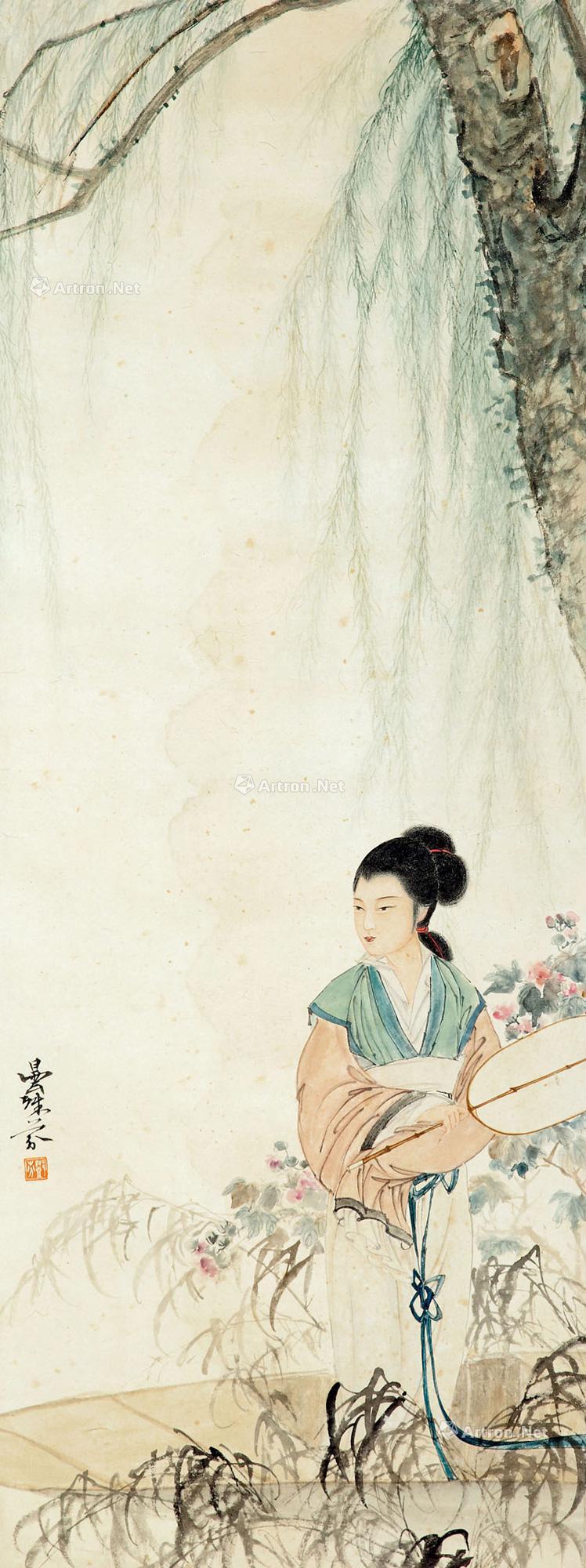 执扇仕女 立轴