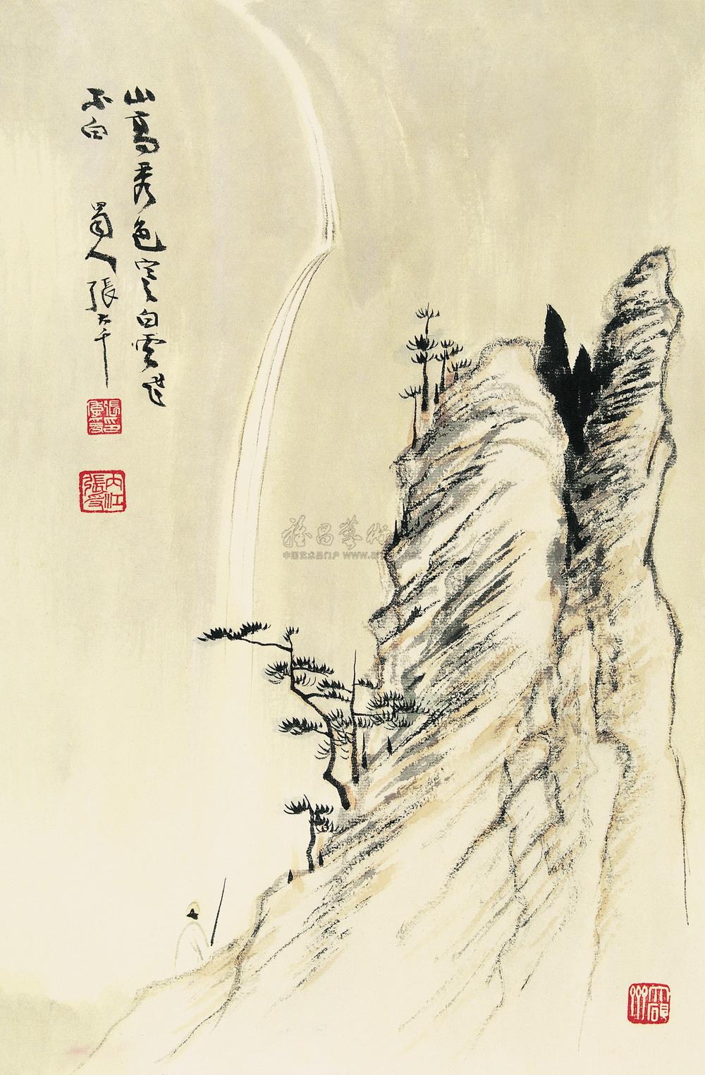 寒瀑图 册页