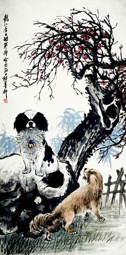 双犬 立轴