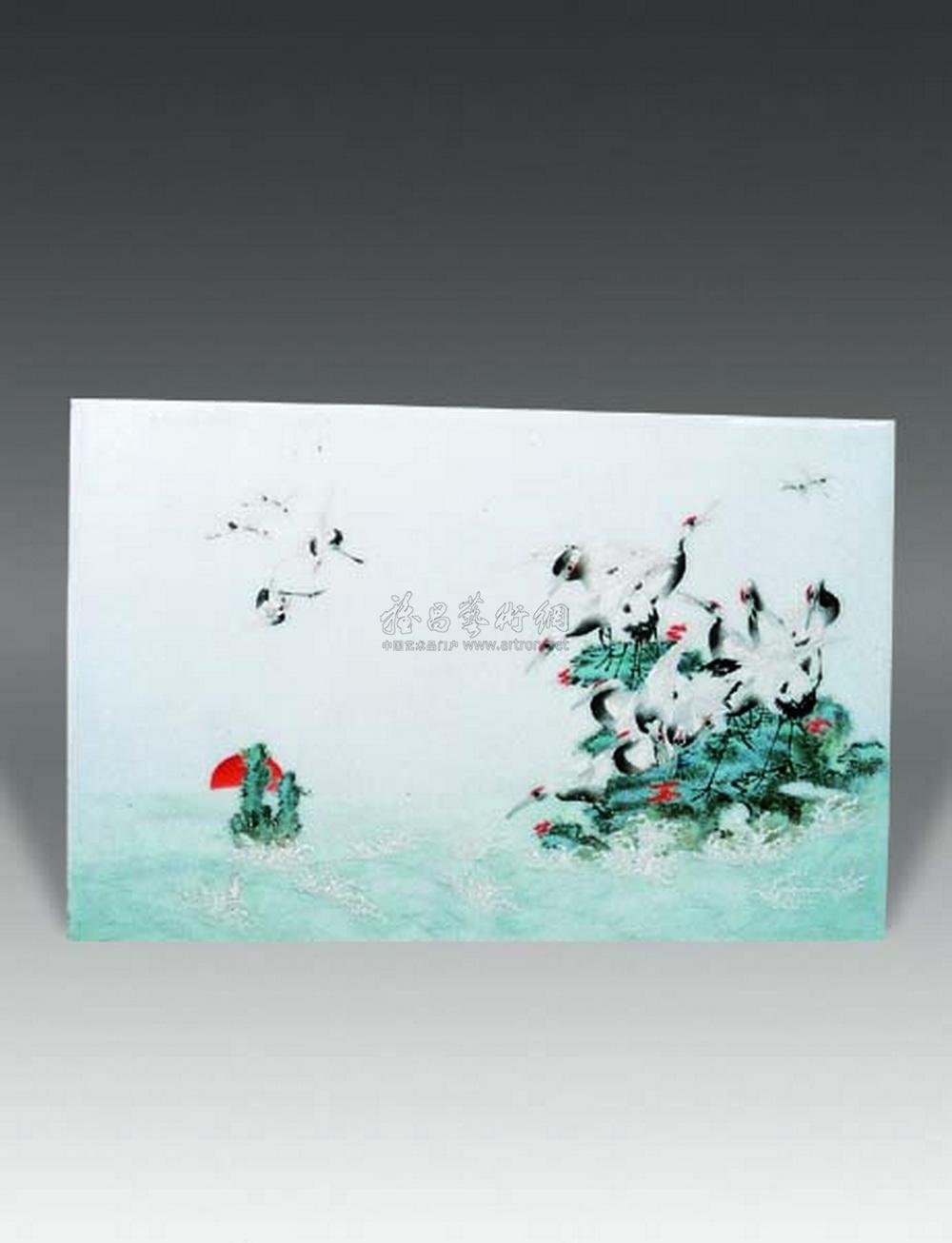 民国 粉彩兽海疆崖瓷板