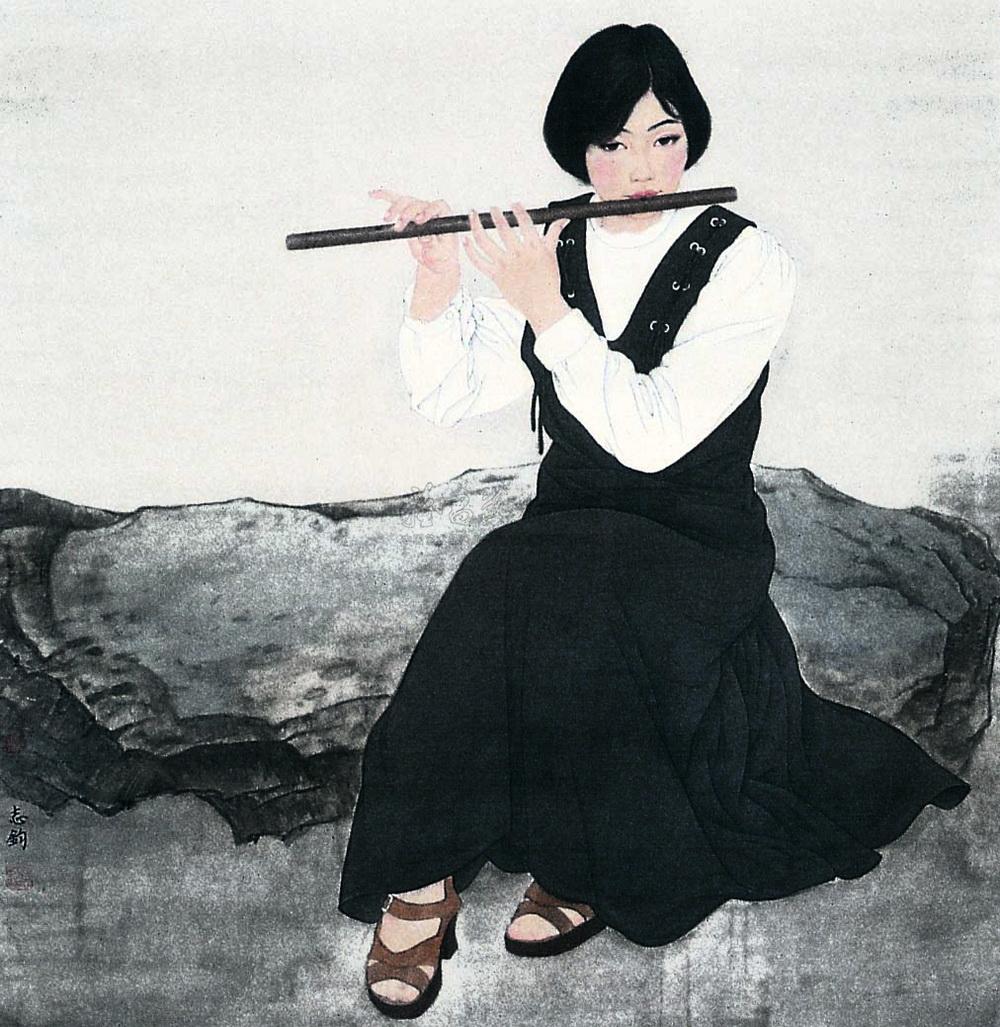 吹笛少女 镜心