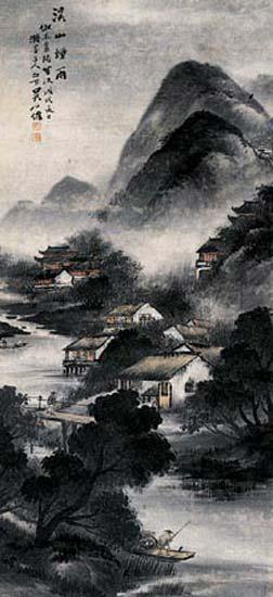 溪山烟雨 镜心