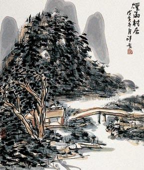 烟雨村居 镜心