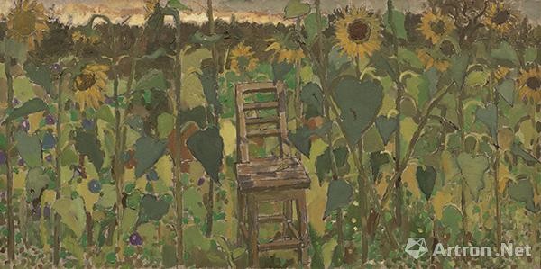 黄昏中的向日葵和靠背椅 之一 50×100cm 布面油画 2017.10