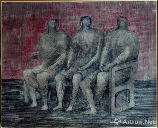 亨利·摩尔，《三个坐着的人》，1942年