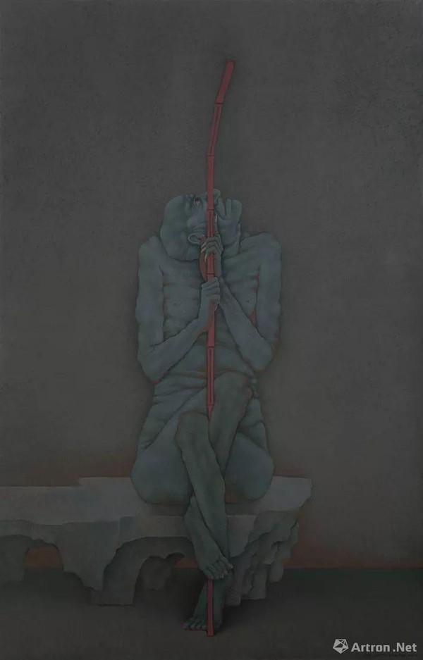 邵帆，《持杖罗汉》，2016，布面油画，250 × 160 cm