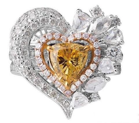 Dilys高级定制系列白金镶黄钻心形戒指Asulikeit高级珠宝 