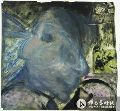 《双重脸面的毕加索》，照相纸上油彩、色粉及铅笔。