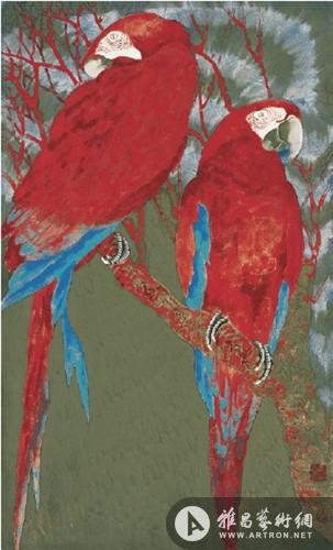 红鹦鹉  纸本设色  25×40cm  2005