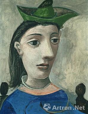 毕加索油画《带绿帽子的女人》