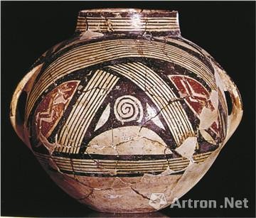 彩纹双耳陶罐   基克拉迪斯群岛   新石器时代后期  高25cm