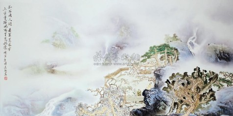 粉彩瓷雾绕山涧瓷板