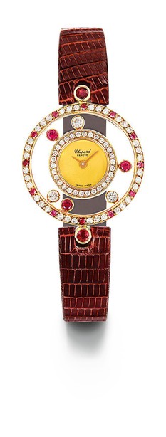 肖邦 HAPPY DIAMONDS系列 18K黄金 女款镶钻石 红宝石腕表