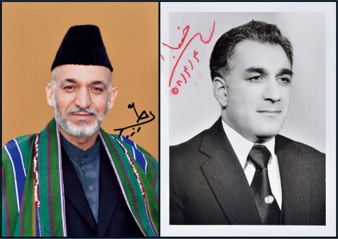 “阿富汗总统”卡尔扎伊（Hamid Karzai）与“阿富汗政府总理”哈菲佐拉•阿明（Hafizullah Amin）签名照一组共2件，附证书