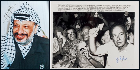 “巴勒斯坦前总统”阿拉法特（Yasser Arafat）一件 “以色列前总理”拉宾（Yitzhak Rabin）签名照一件