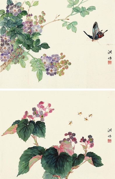 海棠蜜蜂 蝶恋花