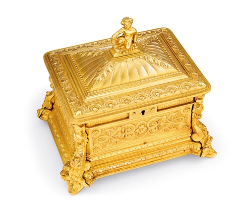 欧洲铜鎏金 精致雕花首饰盒