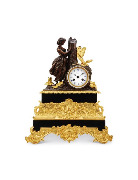 法国 拿破仑三世时期 铜鎏金配青铜座钟