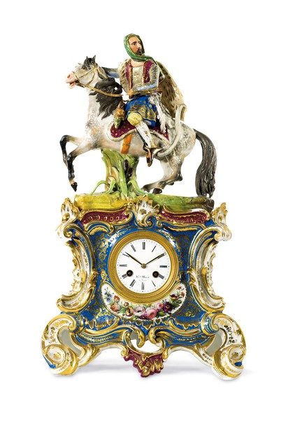 法国 彩绘陶瓷人物座钟