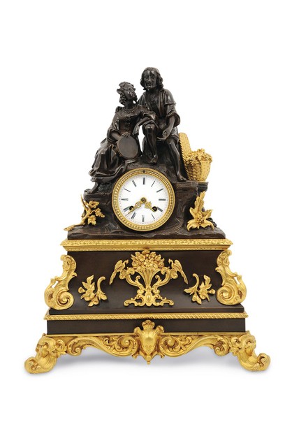 法国 拿破仑三世时期 铜鎏金配青铜人物座钟