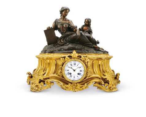法国 拿破仑三世时期 青铜配铜鎏金座钟