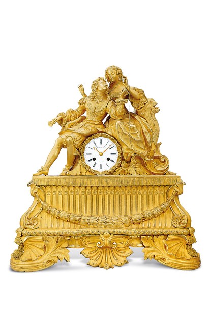 法国 路易飞利浦时期 浪漫主义风格铜鎏金人物座钟