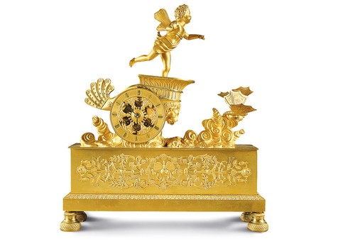 法国 复辟时期 “爱神战车”帝政风格铜鎏金座钟