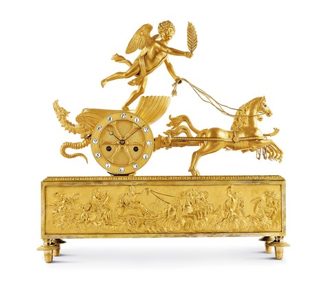 法国 拿破仑一世时期  “爱神战车”帝政风格铜鎏金座钟