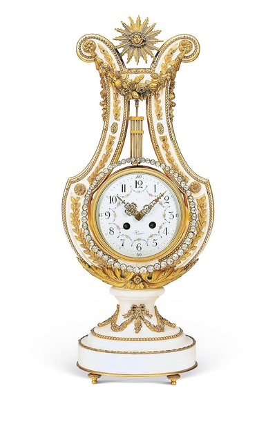法国 拿破仑三世时期 路易十六风格大理石嵌铜鎏金希腊竖琴座钟
