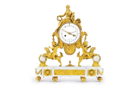 法国路易十六风格铜鎏金配大理石钟 闹铃功能