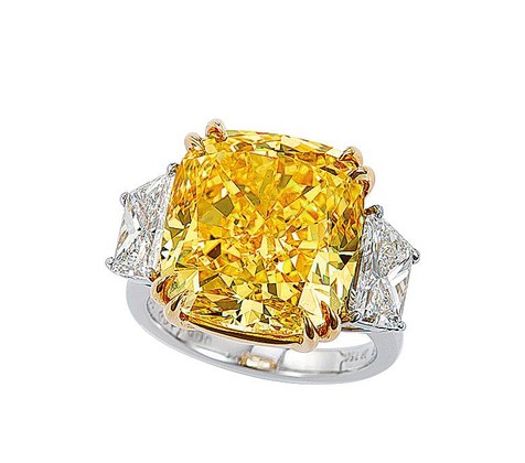 15.55克拉天然枕形艳彩黄色VS2净度钻石戒指