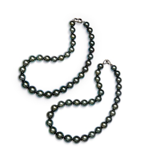黑色南洋珍珠项链两条 约12.2-14.9mm