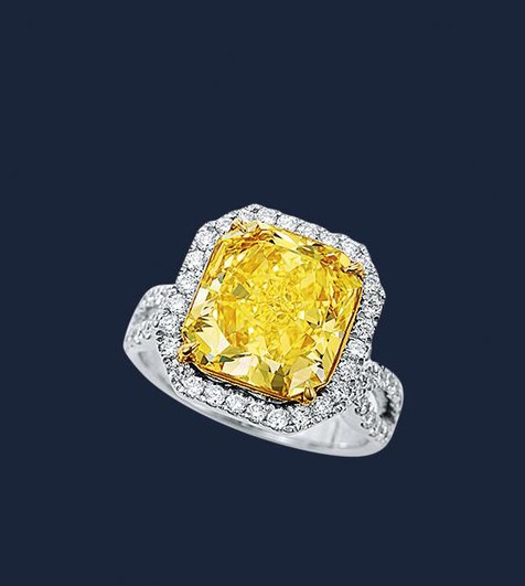 5.70克拉天然矩形浓彩黄色无瑕钻石戒指