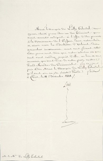 “法兰西国王”路易十八（Louis-Stanislas-Xavier）亲笔信