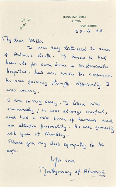 “英国陆军元帅”蒙哥马利（Bernard Law Montgomery）致William Henderson亲笔信