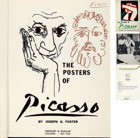 “现代艺术创始人”巴勃罗·毕加索（Pablo Picasso）亲笔签名本含蜡笔画像