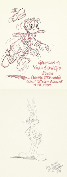 经典动画“唐老鸭”与“兔八哥”漫画稿