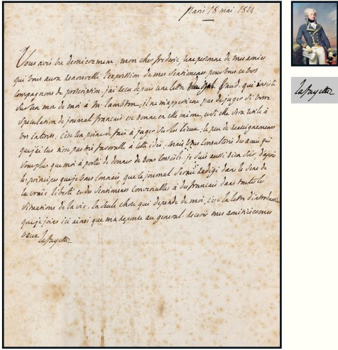 “新世界英雄”莫提耶·拉法耶特（Marquis de Lafayette）亲笔信