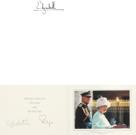 “英国女王”伊利莎白二世（Elizabeth Windsor）与菲利普亲王联合签名贺卡