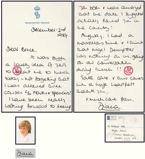“英国最美王妃”戴安娜（Diana）亲笔信
