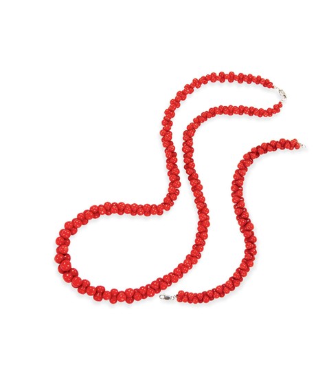 天然红珊瑚项链、手链套装