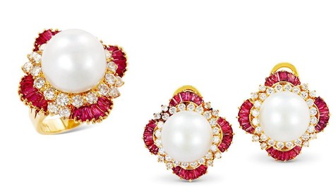 白色南洋珍珠戒指、耳环套装