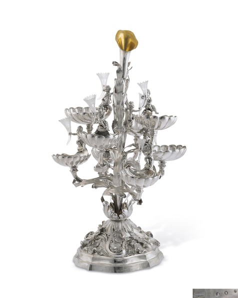 荷兰 银质嵌水晶玻璃桌面中央装饰盛盘